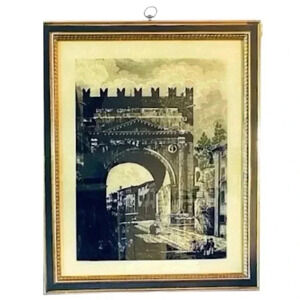 Vintage MCM Turner Hand Colored Italian Scene Glass Framed Artwork